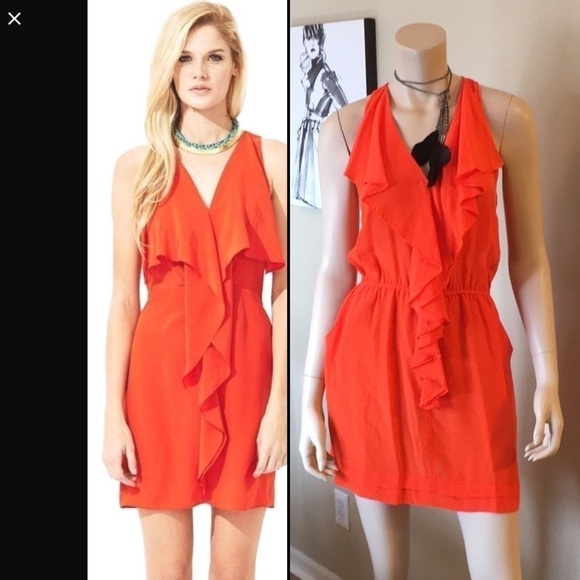 GREYLIN anthro orange racerback ruffle front dress. size M D/A187/7 - Picture 3 of 4